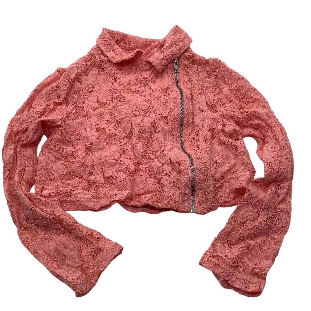 Beauttees Pink Lace Kids Jacket With Asymmetrical Zipper Closure Size 6X‎